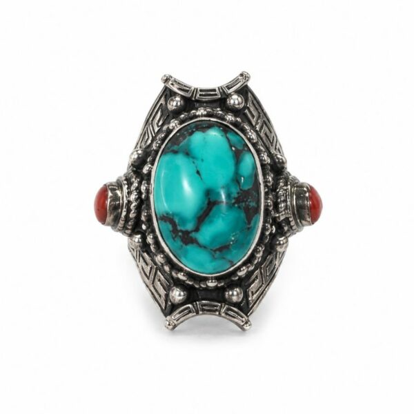 Bague Turquoise Tibétaine & Corail